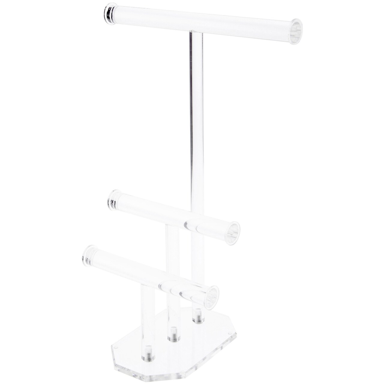 Plymor Clear Acrylic 3-Tier T-Bar Necklace & Bracelet Display Stand, 16" H x 12" W x 8" D